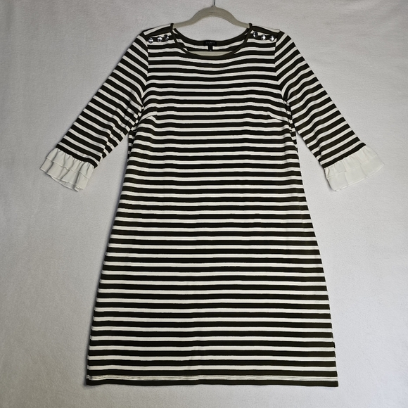 Talbots olive green and White Striped Dress size L petite - Picture 1 of 11